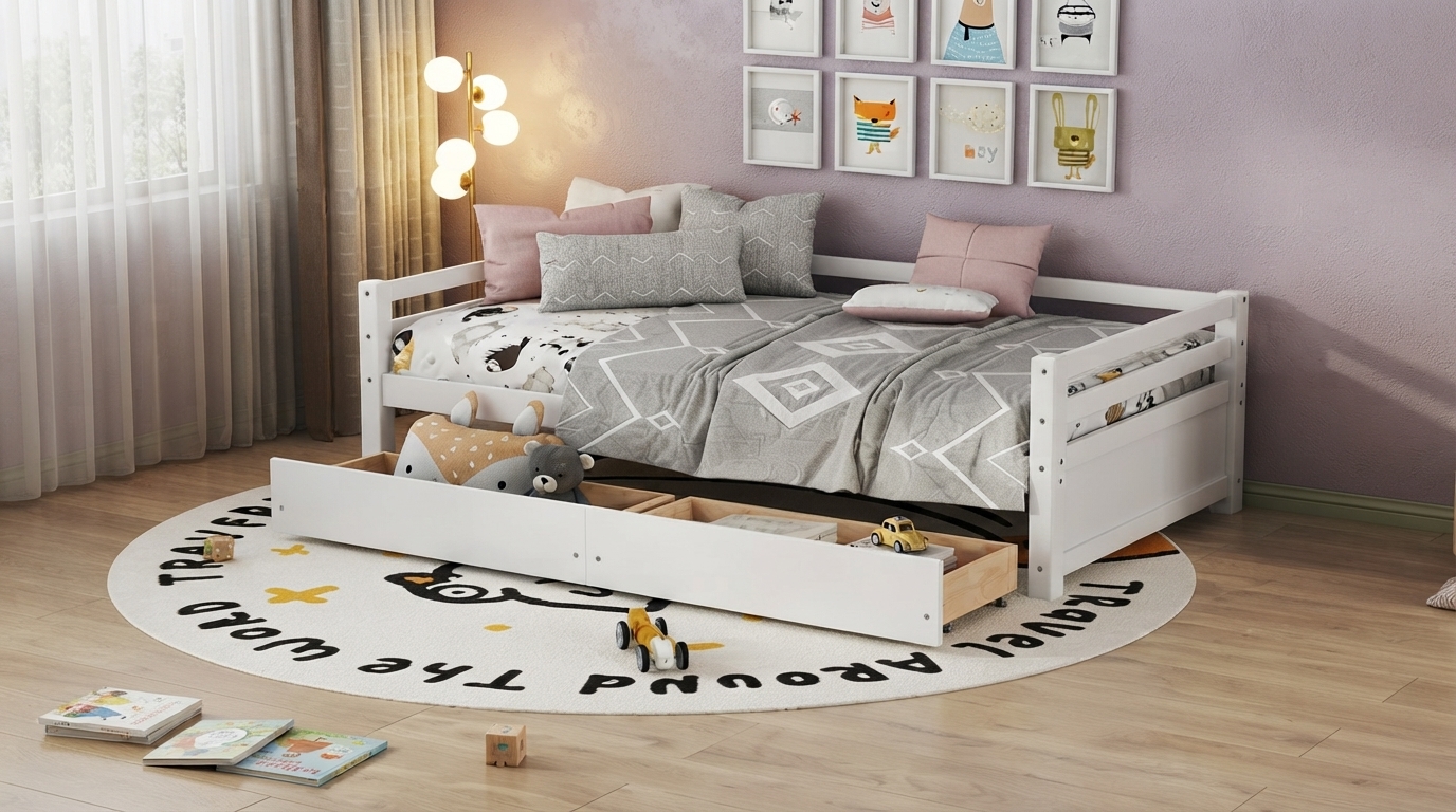 Wooden Twin Daybed with Drawers: Sofa-Style Storage