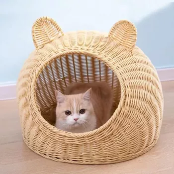 Imitation Rattan Cat Bed Nest: Cozy Travel House, All Seasons